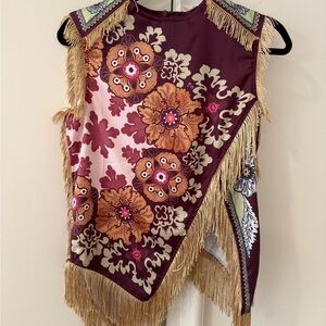 Floral Fringe Sleeveless Top Size M